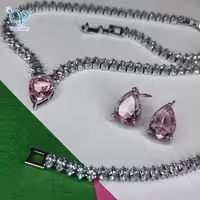 نیم ست طرح جواهر با نگین صورتی