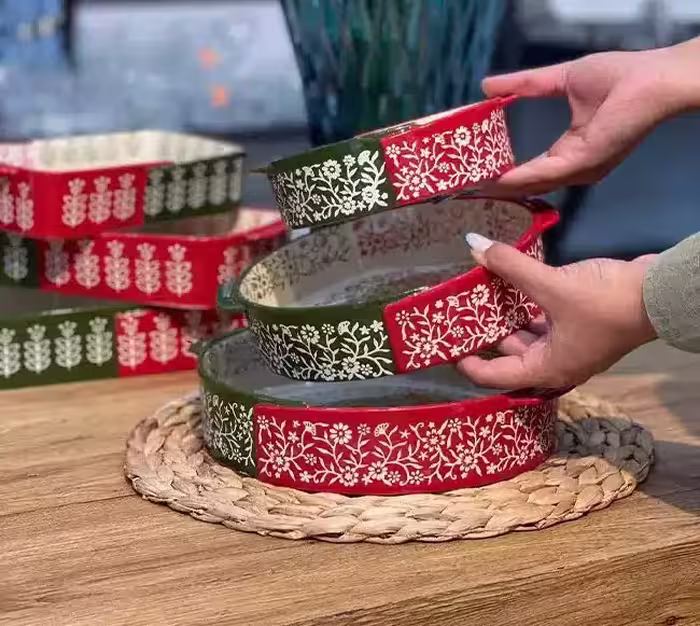 تابه گرد سرامیکی طرح گل وارداتی