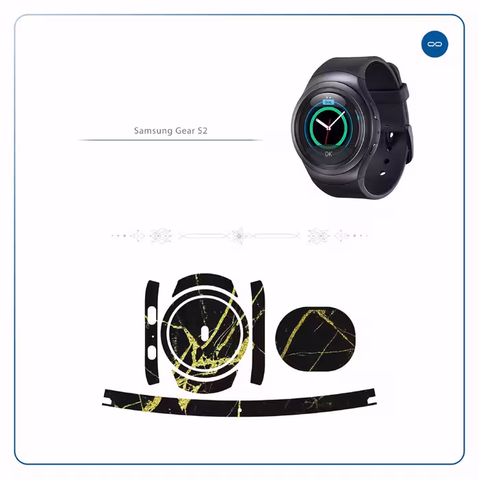 برچسب ماهوت طرح Graphite_Gold_Marble مناسب برای ساعت هوشمند سامسونگ Galaxy Gear S2