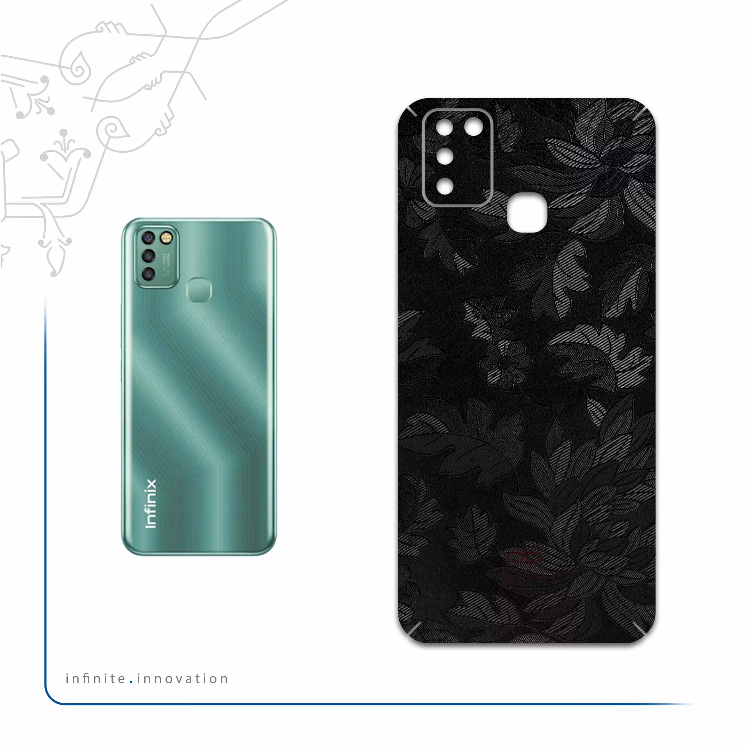 برچسب پوششی ماهوت مدل Black-Wildflower مناسب برای گوشی موبایل اینفینیکس Smart 6 X657B