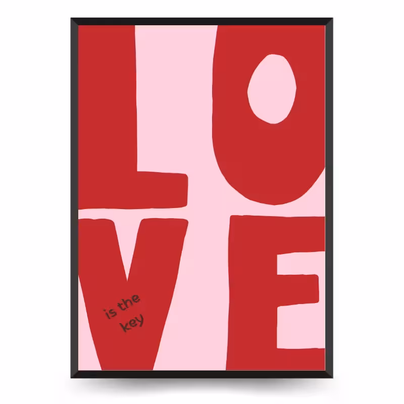 تابلو دکوراتیو نوشته Love is the key قرمز