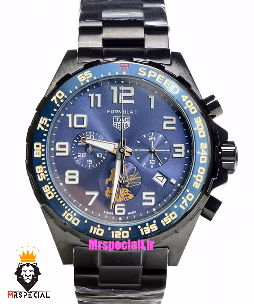 ساعت تگ هویر مدل فرمول 1 بند استیل مشکی کرنوگراف صفحه ابی TAG HEUER Formula 1 021254