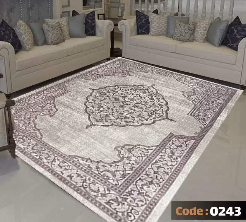 کاورفرش روفرشی دورکشدار گوشه لیفه ای طوسی کرم کد 0243