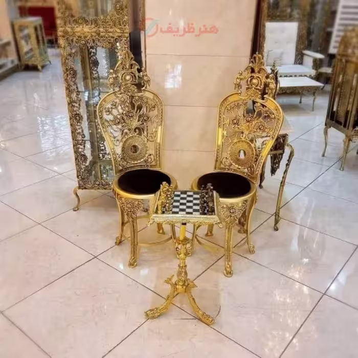 میز شطرنج برنزی، به همراه صندلی آلومینیومی، ورق ضخیم، مواد درجه 1، با ضمانت کیفیت کالا