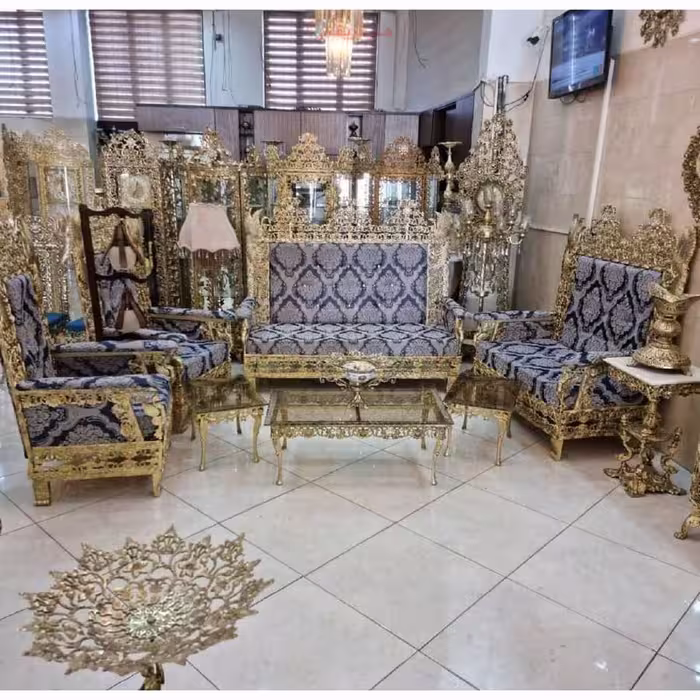 مبل هفت نفره سلطنتی با روکش برنز و ورق ضخیم