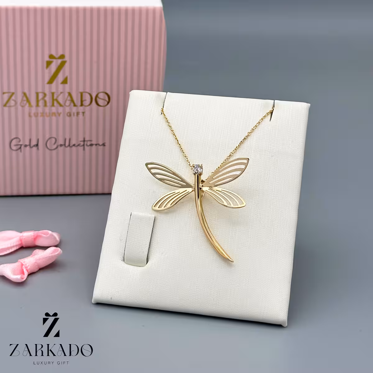 گردنبند زنجیری طرح سنجاقک با بال خطی کد N1219