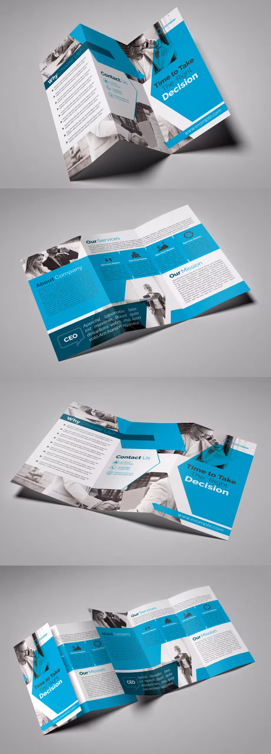 دانلود Gray and Teal Trifold Brochure Layout – طرح لایه باز بروشور