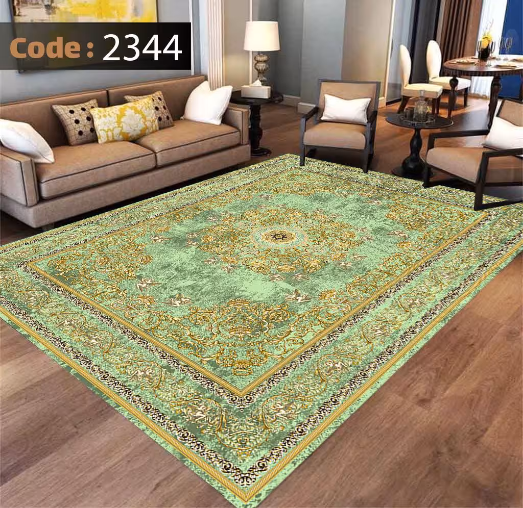 کاورفرش روفرشی دورکشدار گوشه لیفه ای لاکی ، آبی و متنوع کد 2344
