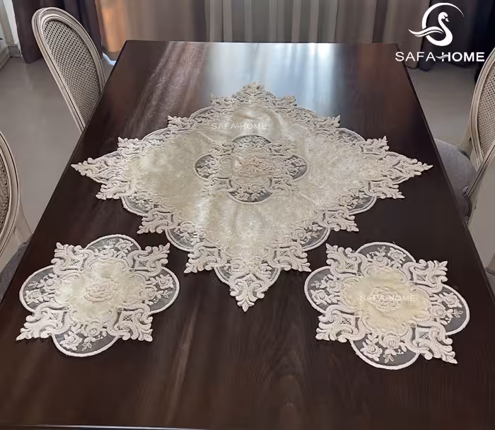 رومیزی گل برجسته مربع کار شده 3 تکه