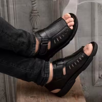 کفش مردانه تابستانی مدل منچستر چسبی رنگ مشکی ارسال رایگان