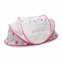 پشه بند کودک سه فنره طرح کمپ جعبه ای ( BABYS WORLD ) آلبالویی