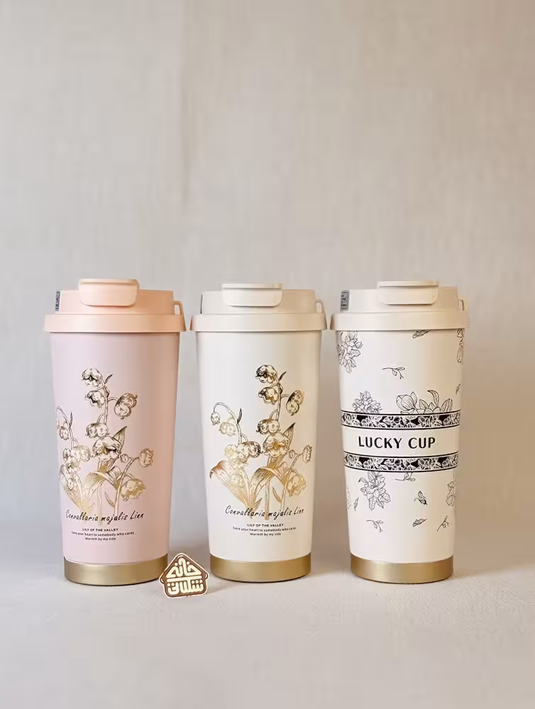 تراول ماگ بند دار دوحالته طرح گل زیر طلایی کد002903