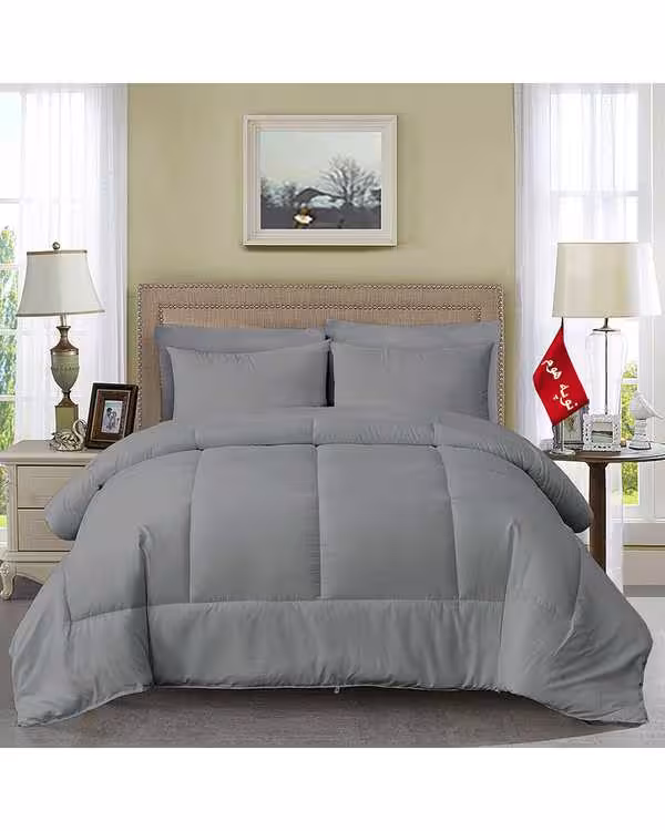 سرویس لحاف روتختی مینیمال دو نفره 7 تکه طوسی روشن نوپه هوم Nopehome طرح مربعی کد 145