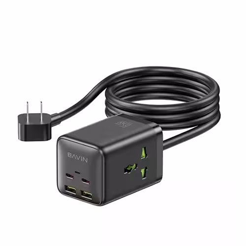 چند راهی و هاب شارژر 6 پورت باوین Bavin PC2026y طول 1.5 متر توان 65 وات