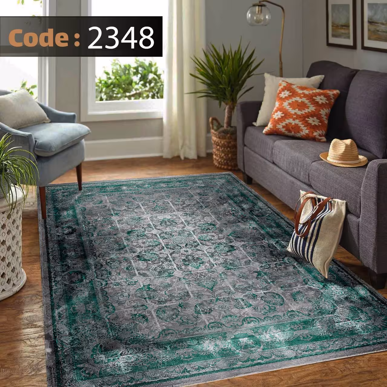 کاورفرش روفرشی دورکشدار گوشه لیفه ای لاکی ، آبی و متنوع کد 2238