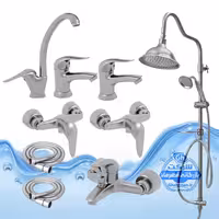 ست 9 عددی شیرآلات برند آیدا صنعت مدل قهرمان اردکی | شیر ظرفشویی   دو عدد روشویی   حمام   دو عدد توالت   علم دوش یونیورست مدل شیپوری   دو شلنگ توالت | کروم مات