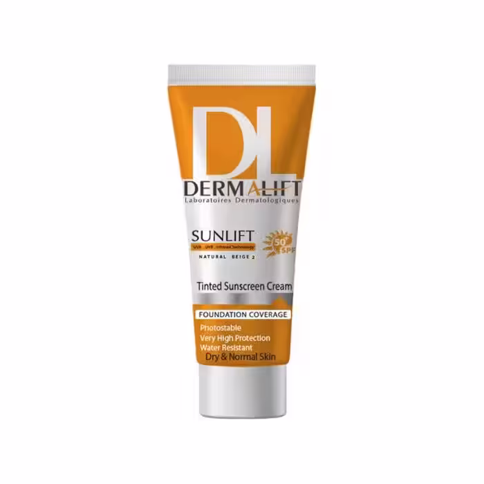 کرم ضد آفتاب رنگی درمالیفت مدل SPF50 محافظ UVA ،UVB، ضد آب، مناسب پوست خشک بژ طبیعی شماره 2 حجم 40 میلی‌لیتر