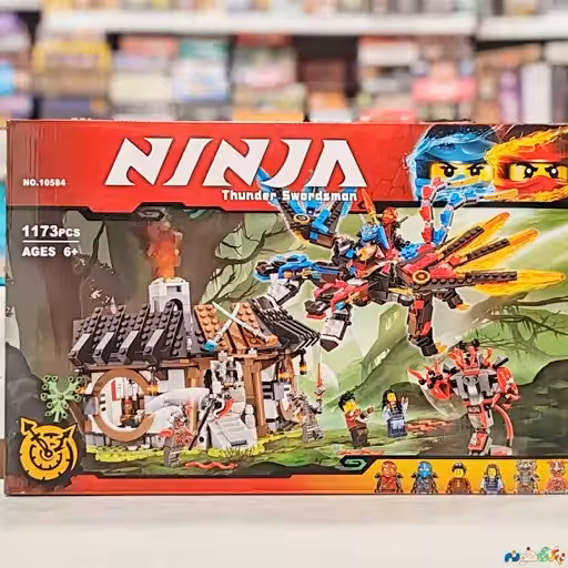 لگوNINJA  نینجا اژدها دار به همراه کلبه و دارای 6 عدد آدمک وارداتی کد 10584 دارای 1173 قطعه