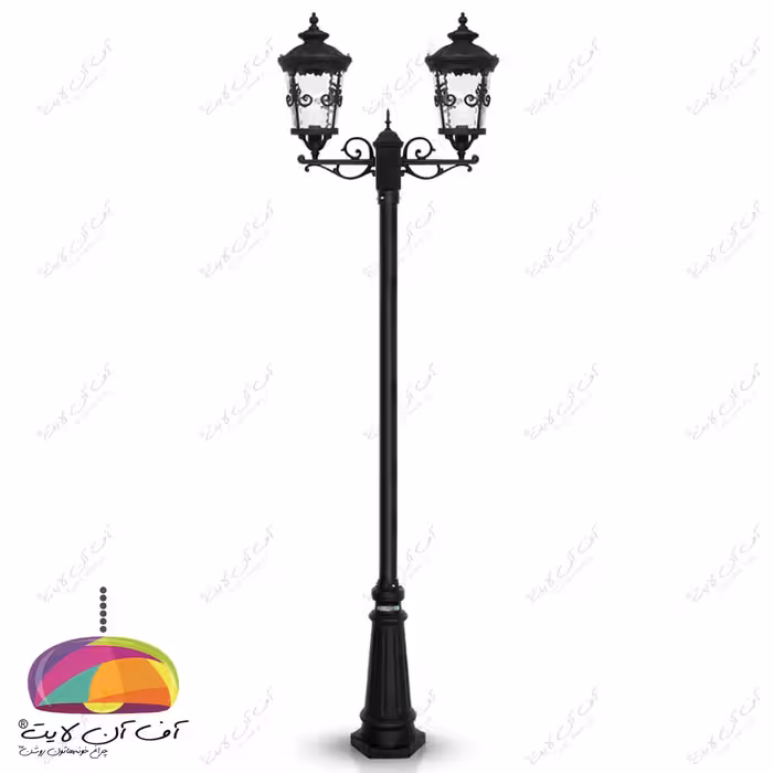 چراغ پارکی دو شعله مدل ماهنوس شاخه سارینا پایه ارغوان شب تاب