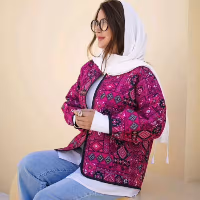 مانتو کتی زنانه کرپ مدل گلیمی سنتی جنس تافته
