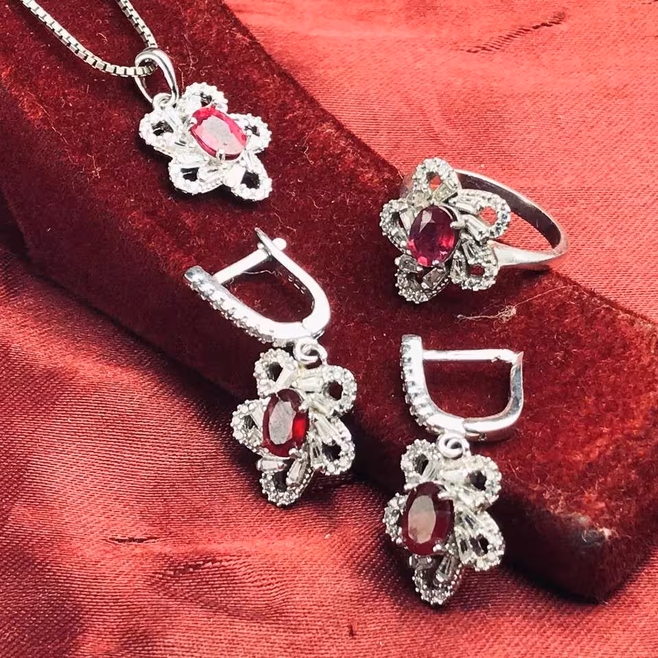 نیم ست شیک جواهری یاقوت قرمز اصلی