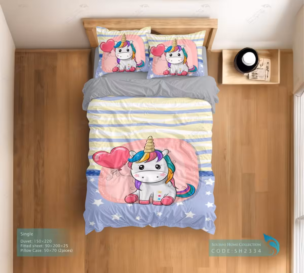 روتختی و ست کامل طرح یونیکورن کوچولو سایز یکنفره کد SH2334