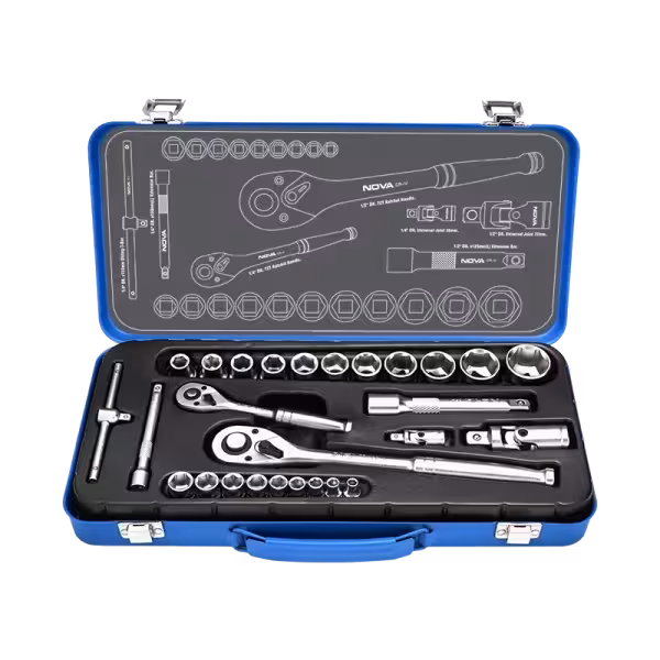 جعبه بکس 1/2 و 1/4 اینچ 27 پارچه نووا مدل 6682