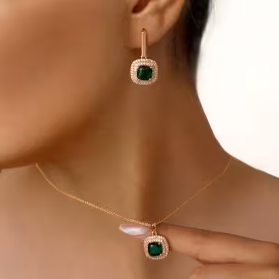 نیم ست زمرد سبز .برند YSX . با زنجیر . N63...