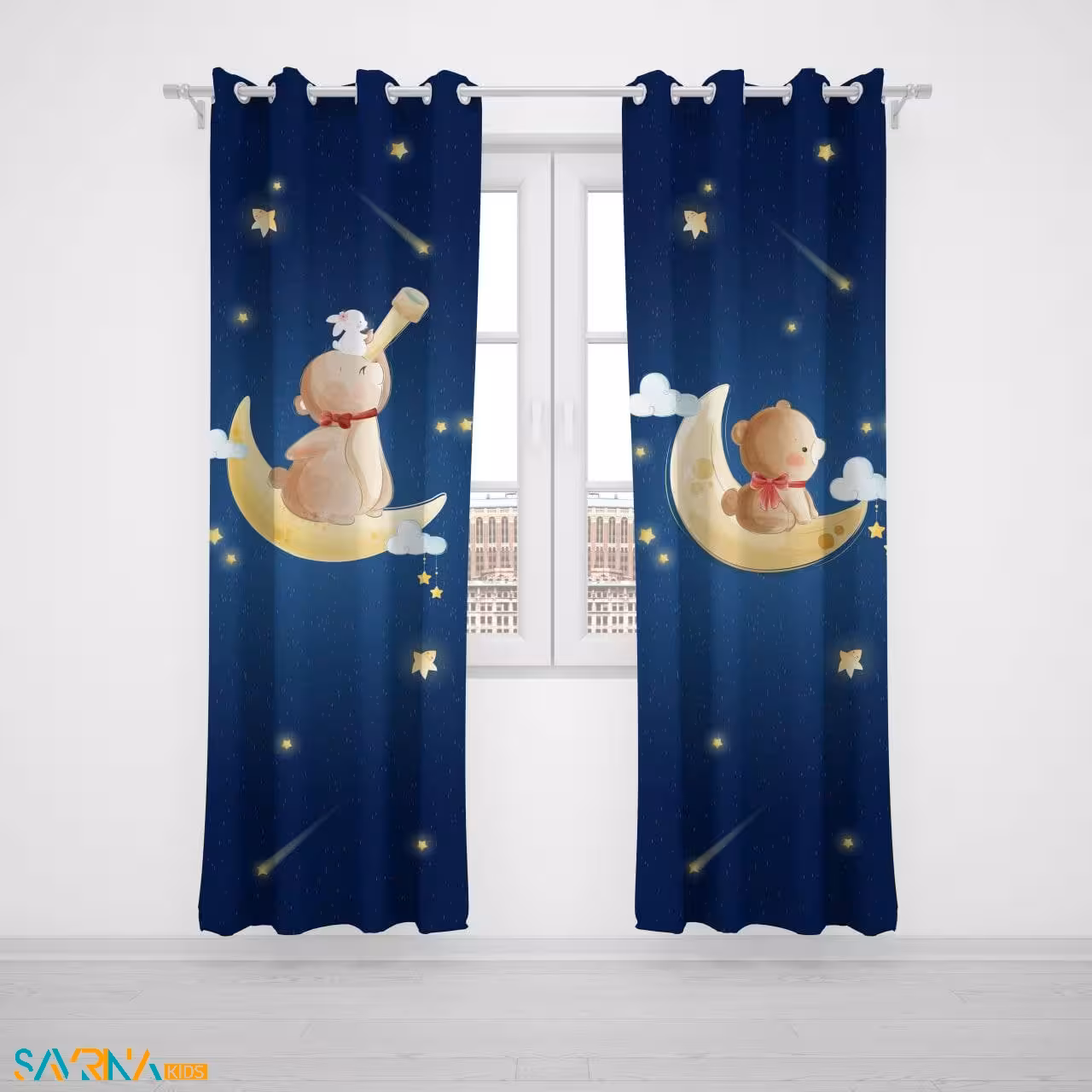 پرده پنلی بچگانه طرح تدی روی ماه کد A2784