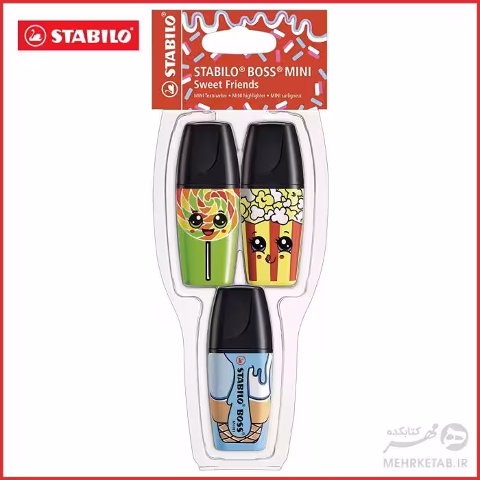 هایلایتر باس مینی استابیلو بسته سه عددی طرح دوستان  STABILO friends  mini boss highlighter set of 3