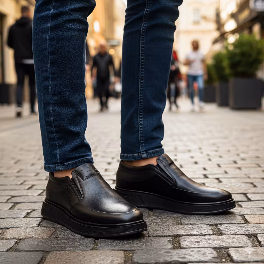 کفش چرم مردانه اسپرت کد SP028BK رنگی مشکی