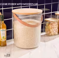 سطل شیشه ای شیاردار 12 لیتری درب چوبی لیمون کد 2455