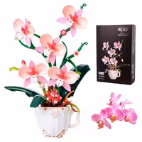 لگو طرح گل ارکیده مدل Rochid In Coffee Cup کد 3005، 567 قطعه، همراه با گلدان و گل های ارکیده سفید صورتی