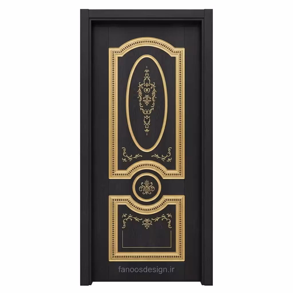 درب لوکس مشکی با تزئینات طلایی مدل کلاسیک سلطنتی کد 30567