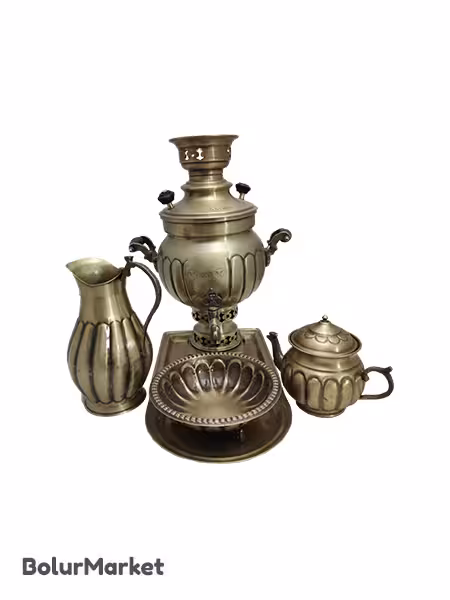 سرویس سماور ذغالی انتیک ترکدار توپی 3لیتری