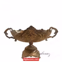 ظرف کشکول برنجی ساخت پاکستان مدل طرح برگ قلم رنگی ( ظرف برنزی )