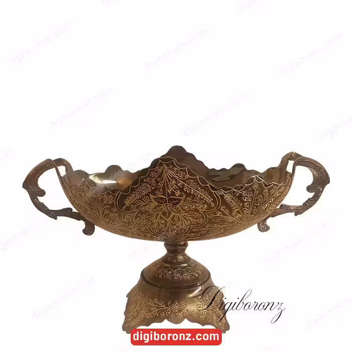 ظرف کشکول برنجی ساخت پاکستان مدل طرح برگ قلم رنگی ( ظرف برنزی )