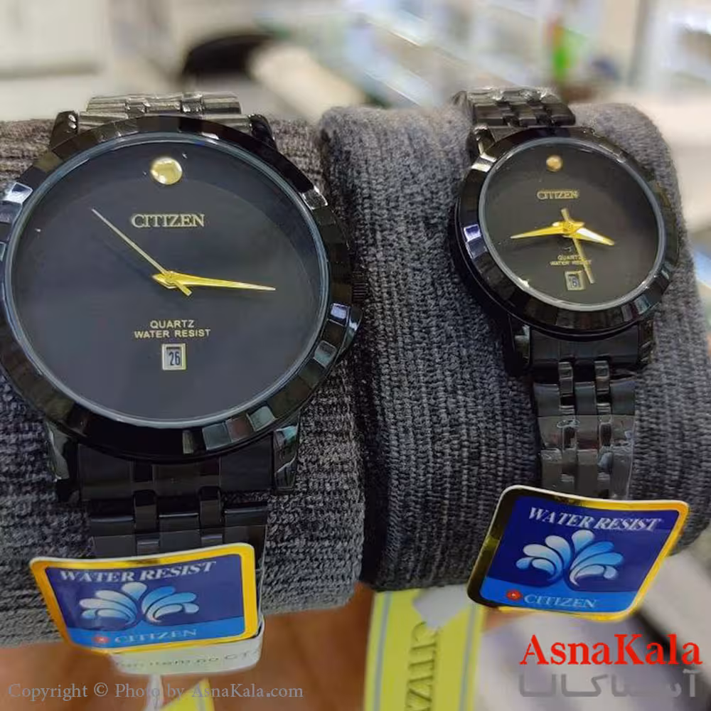 ساعت ست زنانه و مردانه سیتیزن بافری موتورکوارتز مشکی رنگ ثابت وضدآب کد WTCH11138W