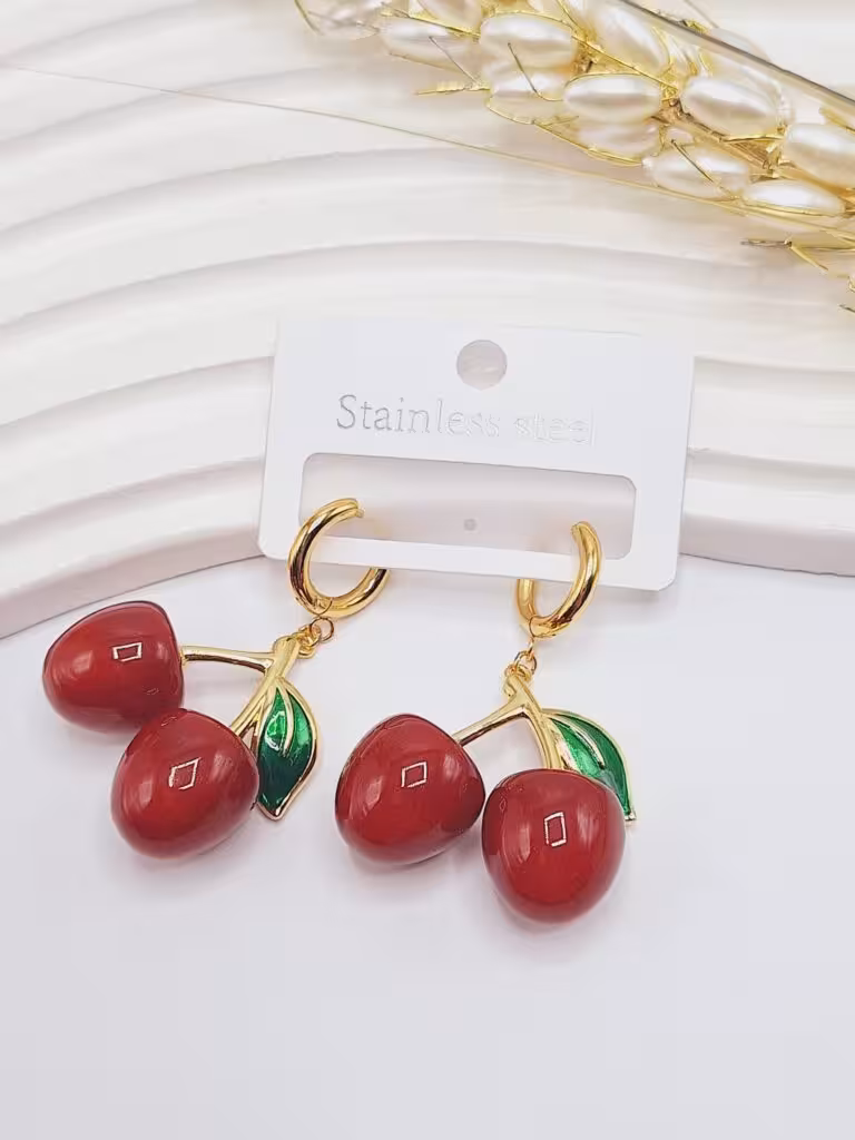 گوشواره گیلاسی مدل قفلی طرح برگ سبز کد 6