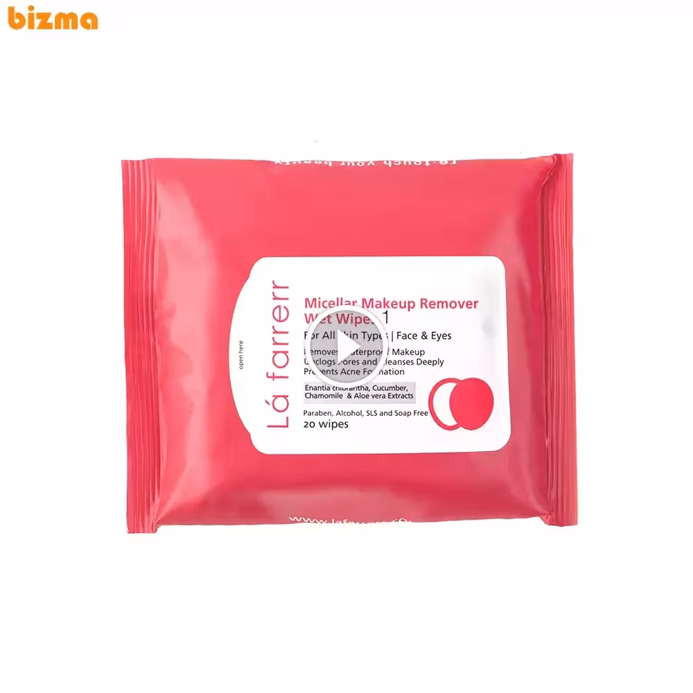 دستمال مرطوب پاک کننده آرایش لافارر مدل 01 مناسب انواع پوست بسته 20 عددی