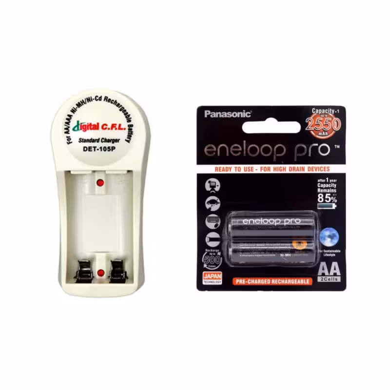 شارژر باتری سی اف ال مدل DET-105 به همراه باتری قلمی قابل شارژ پاناسونیک انلوپ 2550mAh