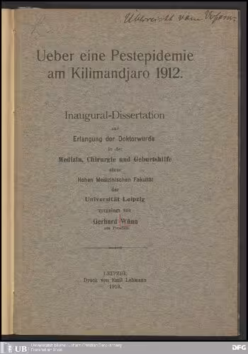 خرید و دانلود نسخه کامل کتاب Über eine Pestepidemie am Kilimandjaro 1912