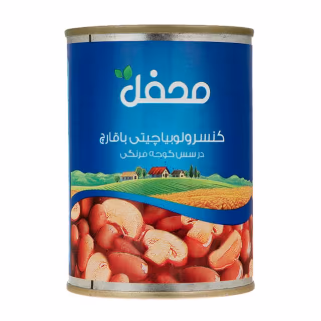 کنسرو لوبیا چیتی با قارچ در سس گوجه فرنگی محفل 380 گرمی