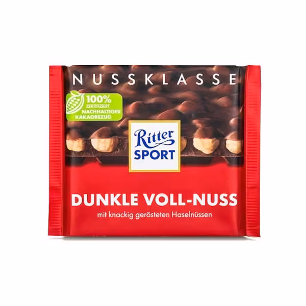 شکلات تلخ ریتر اسپرت با فندق بو داده 100 گرمی | Ritter Sport Dark Chocolate Tablet with Whole Hazelnuts 100 gr