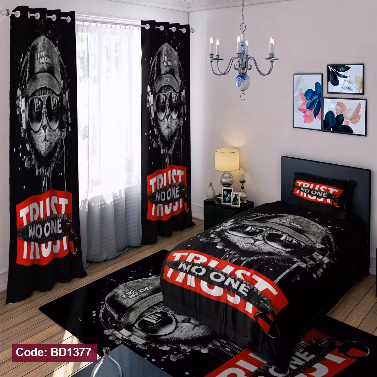 پرده پانچی مخمل چاپی پسرانه کد 1377