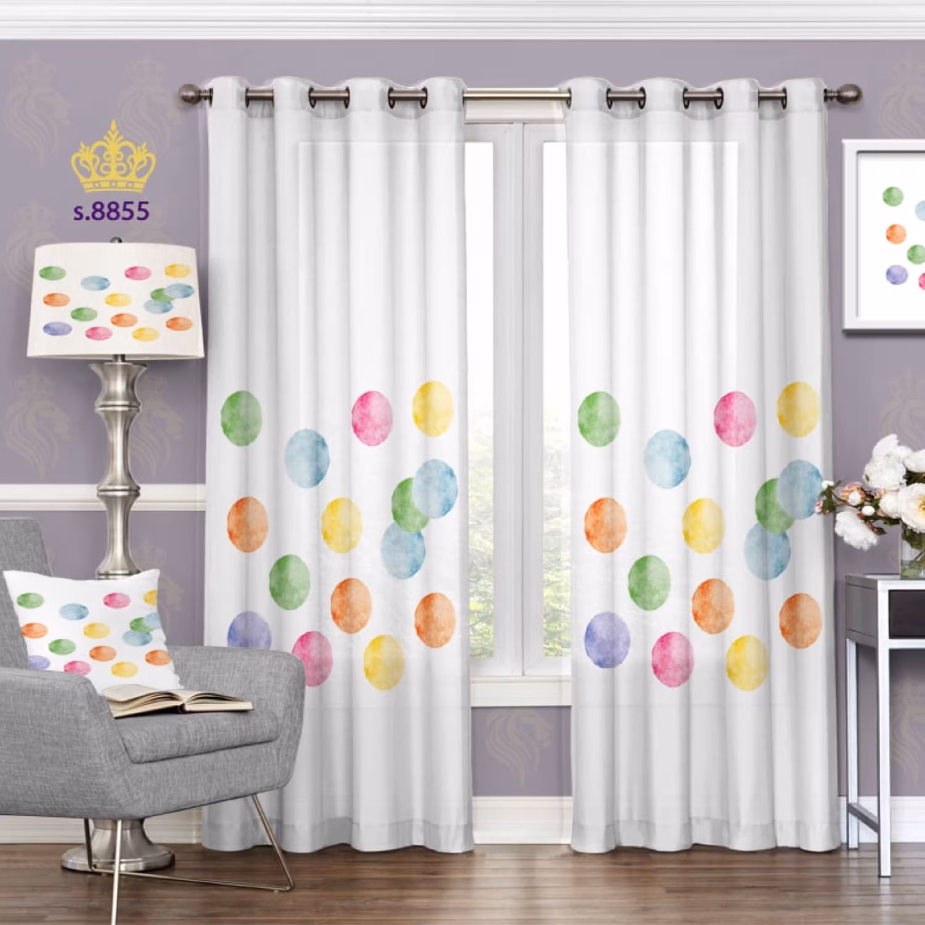 پرده اتاق نوجوان - طرح توپ رنگی -  کد 8855