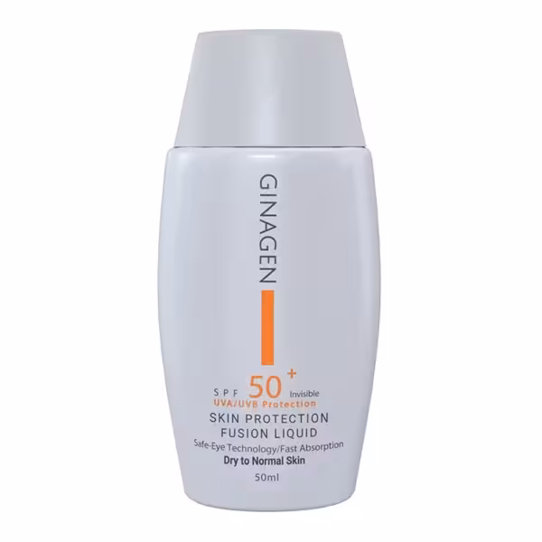 کرم ضد آفتاب بی رنگ ژیناژن مدل Fusion Liquid مناسب پوست خشک و نرمال 50 میلی لیتر | Ginagen Sun Screen For Dry And Normal Skins 50ml