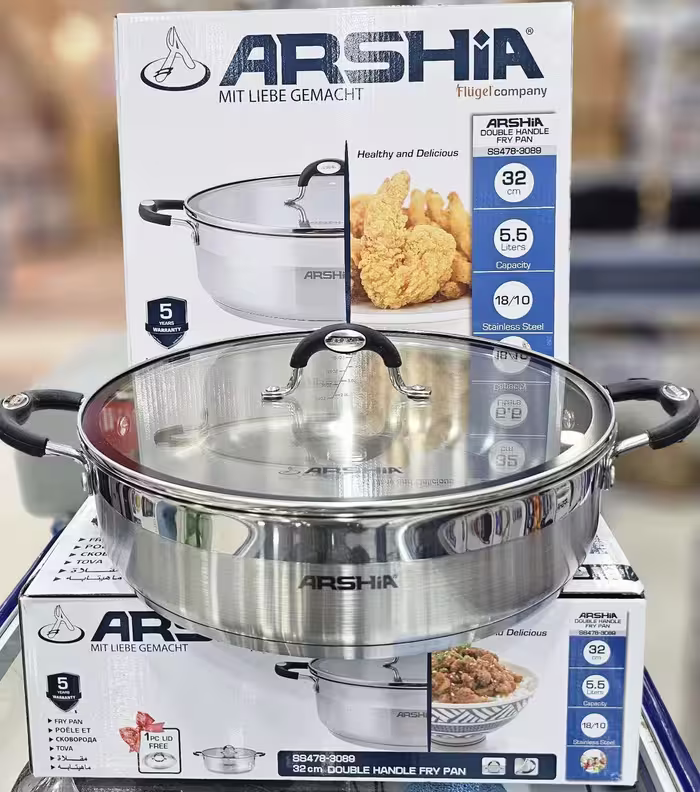 ماهیتابه دو دسته 32سانت دو درب استیل عرشیا مدلSS478-3089