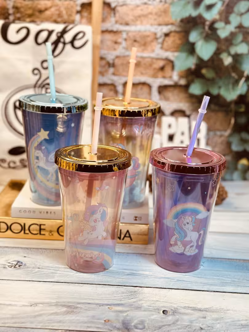 ماگ اسموتی 2 جداره بدون ژل طرح یونیکورن رنگین کمانی کد 1984