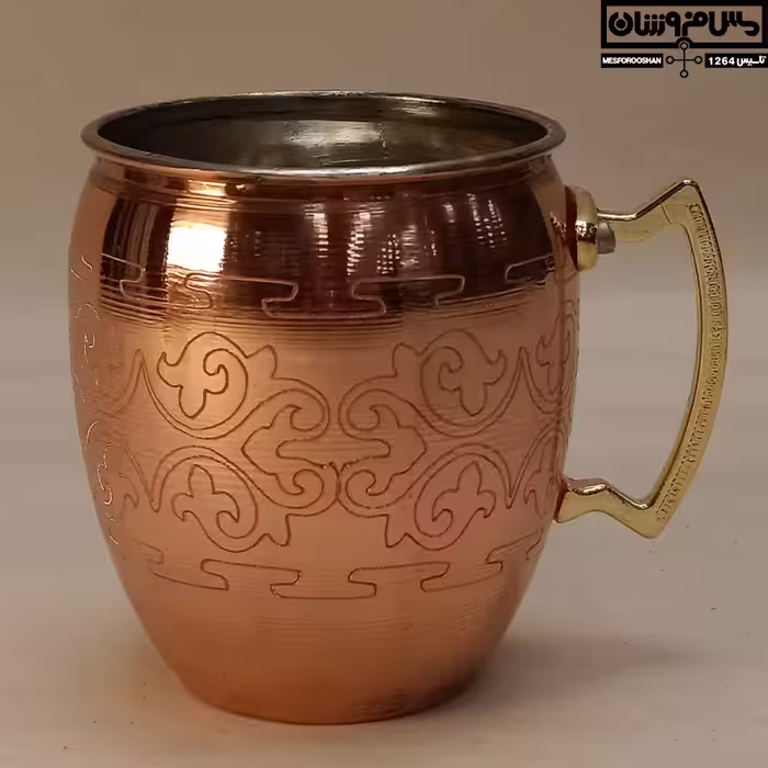 لیوان مسی زنجان نانو | ماگ مسی شکمی طرحدار دسته پلاستیکی | 250cc | مدل سارب